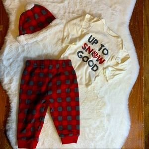 🆕NWOT Chick Pea Baby Boy Buffalo Plaid Winter Fleece Outfit with Matching Tuque